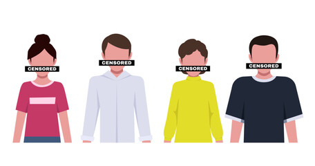 Censored sign covering mouth. People with censorship sign covering their mouths