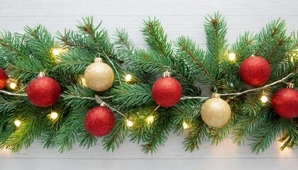 Naklejka na ściany i meble png christmas banner pine tree branches garland on transparent background