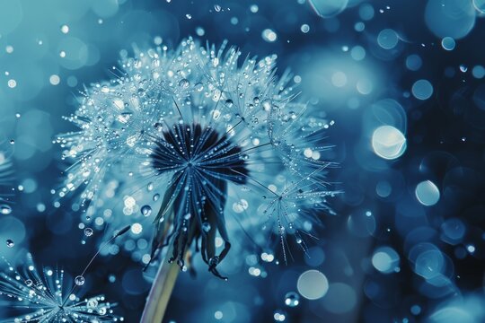 a photo of a dandelion covered in water and petals Generative AI