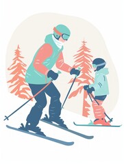 Ski Instructor Teaching a Beginner on Snowy Slope Generative AI