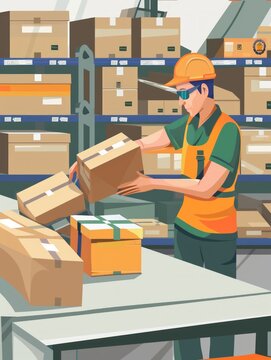 Postal Worker Sorting Packages in a Vibrant Distribution Center Generative AI