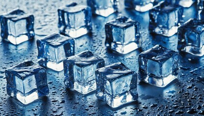 background with ice cubes in blue light