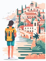 Young Explorer Studying Abroad in a Historic City Generative AI
