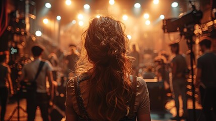 a woman is standing in front of a crowd of people at a concert