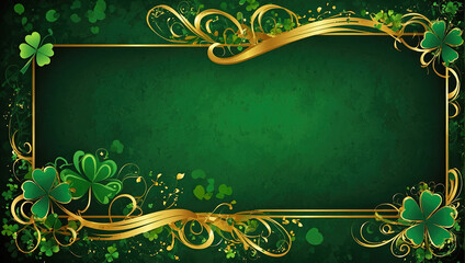 St. Patrick's Day holiday invitation with a place for text in a frame, a postcard with a green four-leaf clover. Banner, St. Patrick's background. 