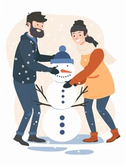 Winter Family Bonding: Building a Snowman with Pastel Colors Generative AI