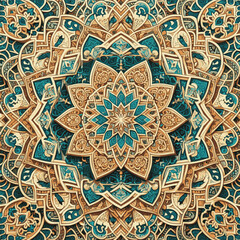 Color ornamental patterned stone relief in arabic architectural style of islamic mosque,greeting card for Ramadan Kareem
