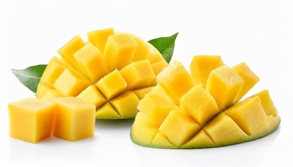 set of mango cubes and mango slices isolated on a white background - Powered by Adobe