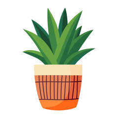 Houseplant aloe vera in a pot. Flat style. Green plant in a flower pot for cozy decoration of home, garden, veranda, balcony, terrace, office, living room, patio. Vector illustration.