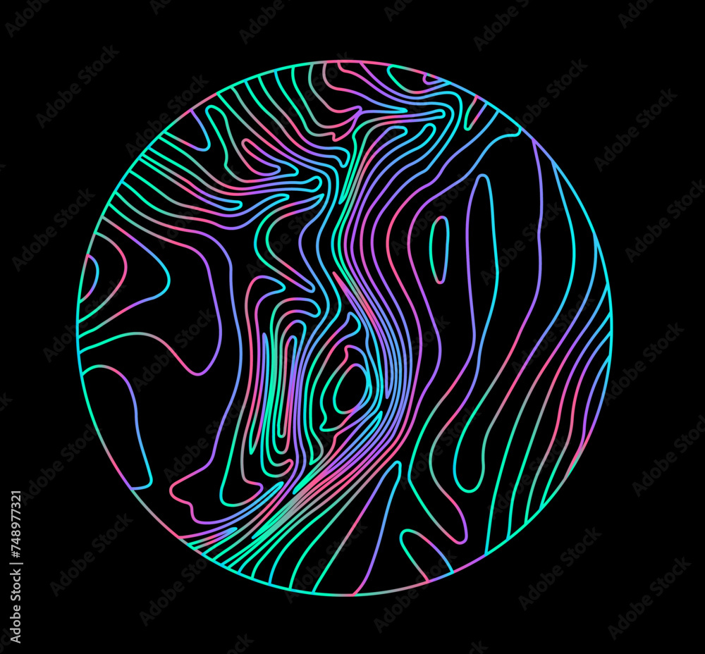 Aufkleber holographic circle with warped and glitched texture of lines.