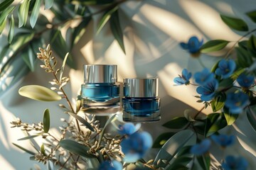 Facial glycolic acid skin care cream. Skincare treatment products: body oil lotion, skincare pore minimizing cream gel, skin repairing night cream serum and skin repairing method jar pot