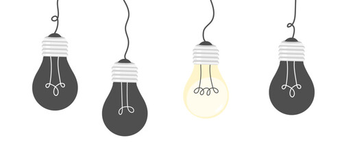 hanging lightbulbs turned off flat style transparent background