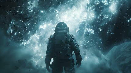 Fototapeta premium Zero Gravity Adventures: Exploring the Cosmos Surrounded by Twinkling Stars. Concept Space Travel, Zero Gravity, Exploration, Cosmic Adventure, Twinkling Stars