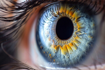 Human eye iris opening pupil extreme close up - obrazy, fototapety, plakaty