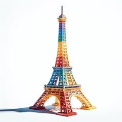 Eiffel Tower colourful vivid icon made from LEGO blocks, on white background