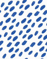 Watercolor Hand Painted Abstract Irregular Spots Vector Pattern. Blue Brush Dots on a White Background. Trendy Watercolor Painting Style Vector Print ideal for Fabric. Simple Geometric Endless Design. - 748978754