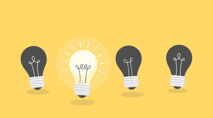 floating lightbulbs flat style over yellow background