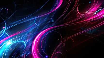  An abstract composition of luminous, flowing lines creates an illusion of digital waves across a dark backdrop, punctuated by translucent orbs floating gently above