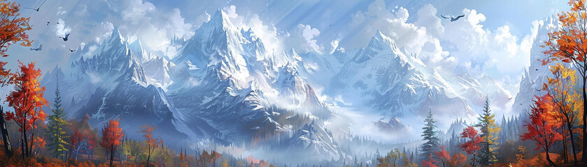 Mountains that shift with the seasons their peaks telling stories of the earths heart - Powered by Adobe