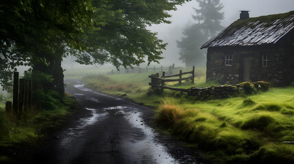 Countryside Rainfall: A Tranquil Moment of Nature's Cleansing