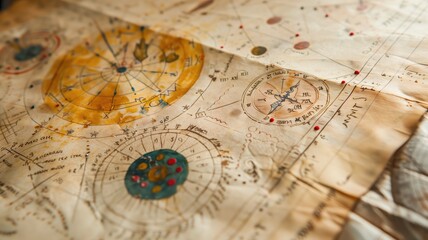 Close-up of an antique nautical map, rich with detail and exploration symbols