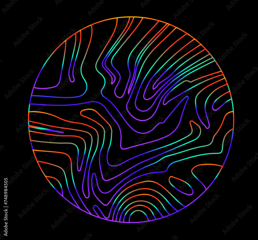 Aufkleber neon holographic circle with warped and glitched texture of lines.