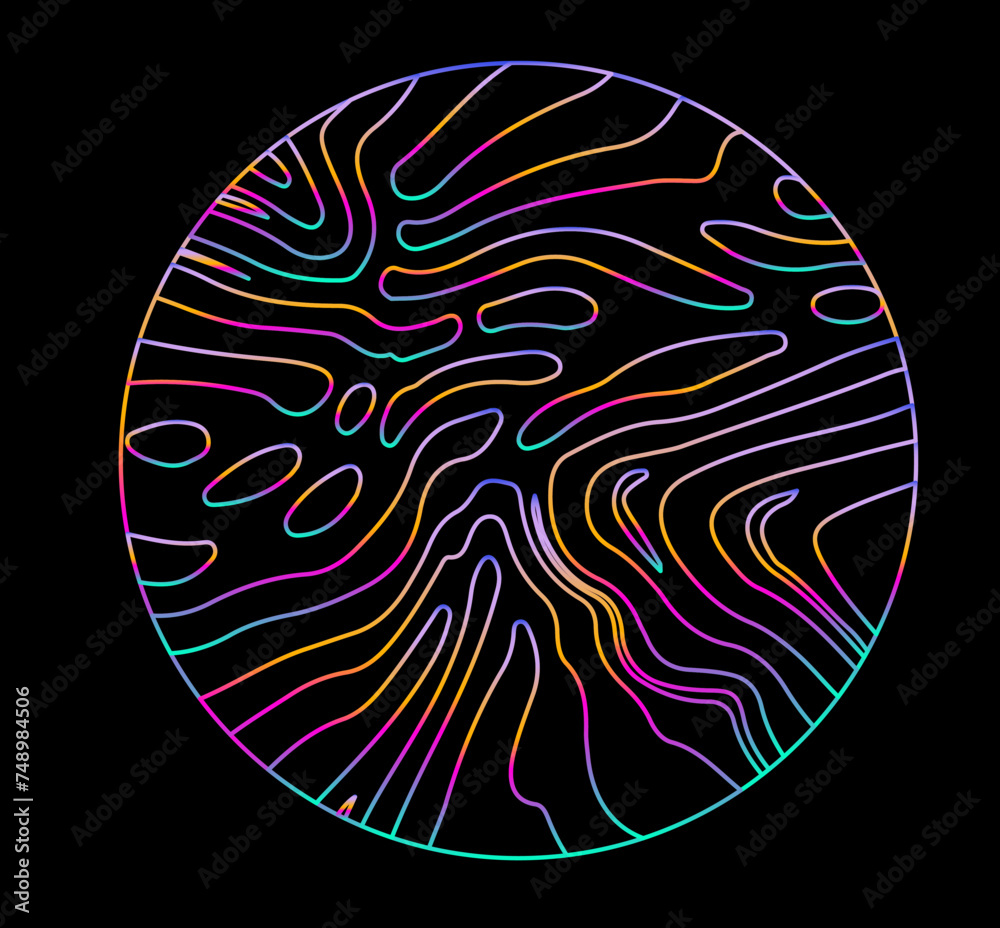 Aufkleber neon holographic circle with warped and glitched texture of lines.