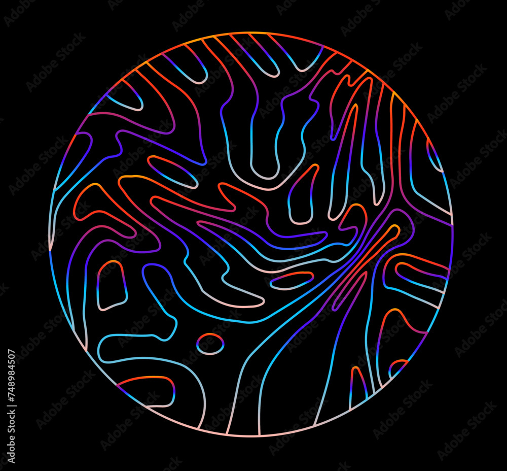 Aufkleber neon holographic circle with warped and glitched texture of lines.