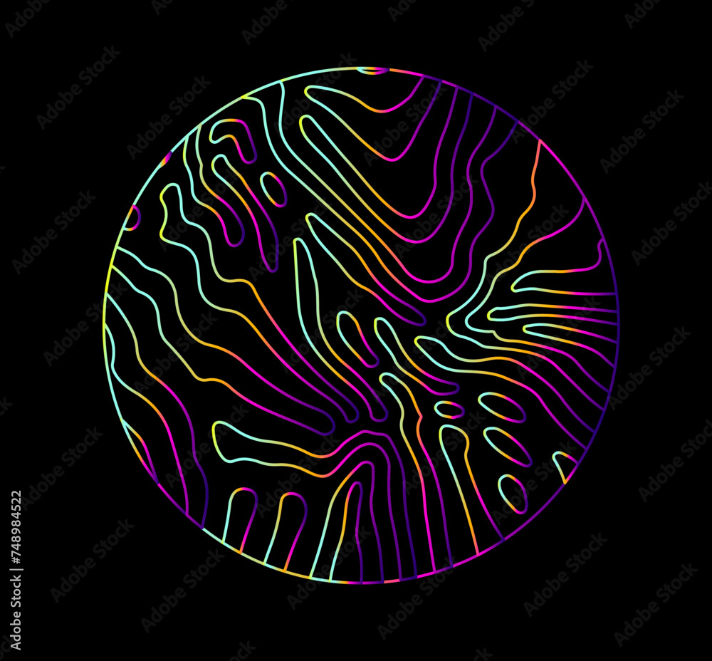 Aufkleber neon holographic circle with warped and glitched texture of lines.