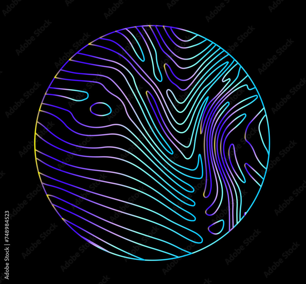 Aufkleber neon holographic circle with warped and glitched texture of lines.