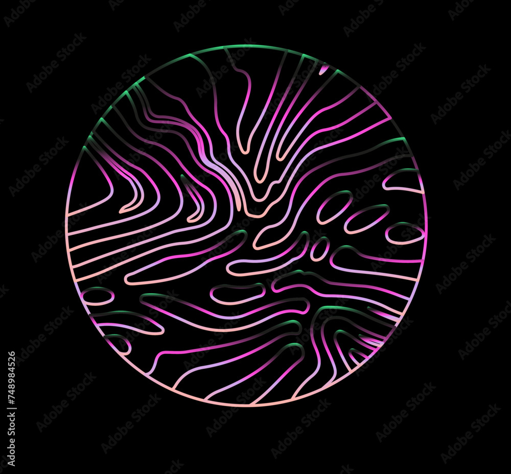 Aufkleber neon holographic circle with warped and glitched texture of lines.