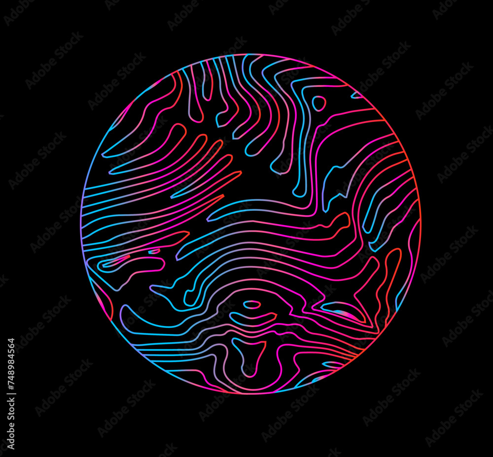 Aufkleber neon holographic circle with warped and glitched texture of lines.