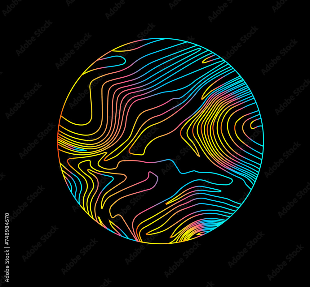 Aufkleber neon holographic circle with warped and glitched texture of lines.