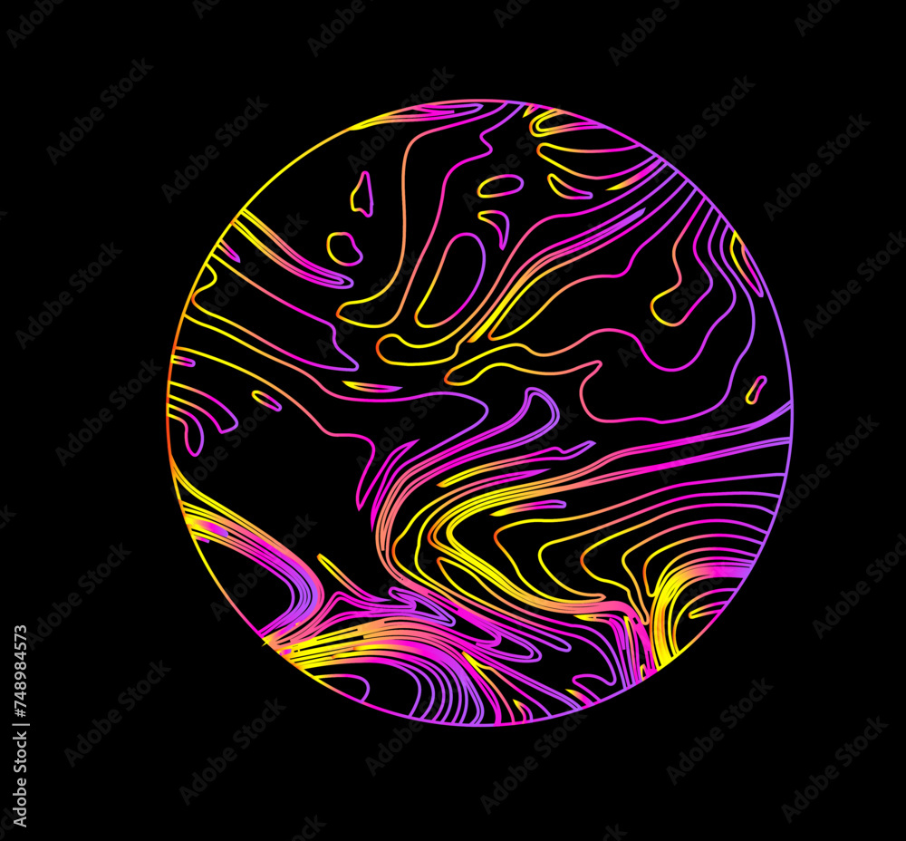 Aufkleber neon holographic circle with warped and glitched texture of lines.