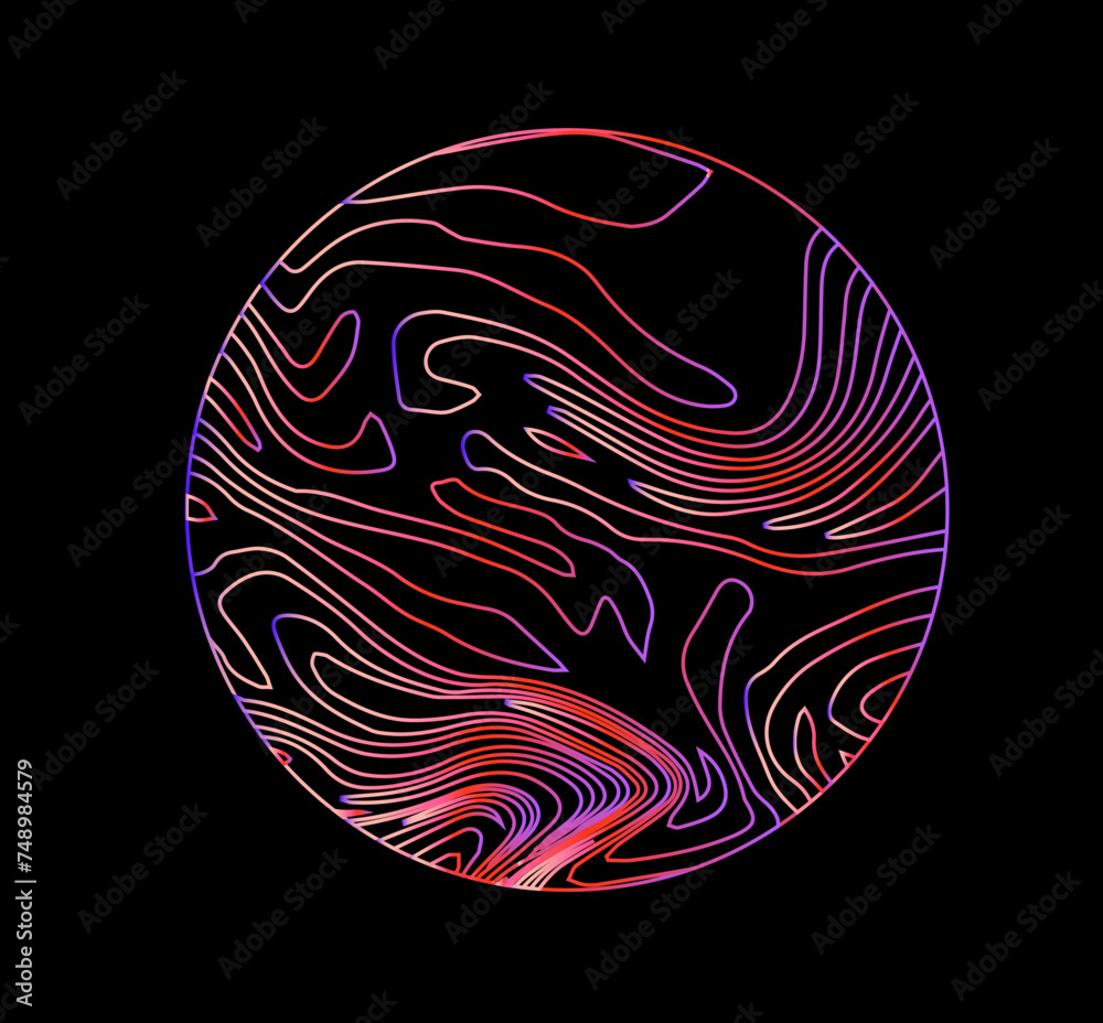 Aufkleber neon holographic circle with warped and glitched texture of lines.