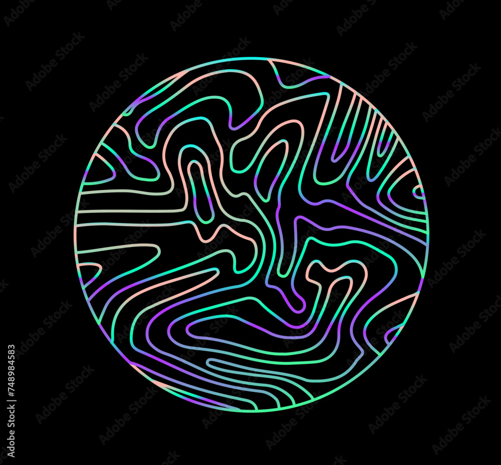 Aufkleber neon holographic circle with warped and glitched texture of lines.