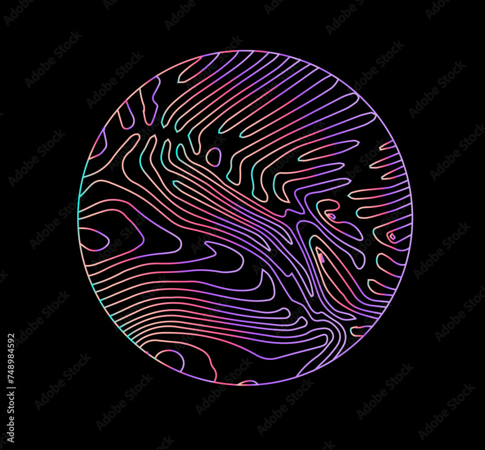 Aufkleber neon holographic circle with warped and glitched texture of lines.
