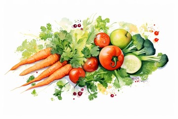 Healthy eating ingredients isolated on white background. Vegetables from Mediterranean diet watercolor illustration.
