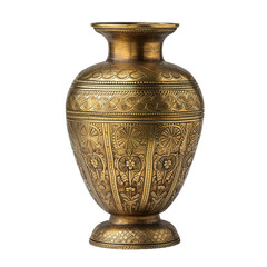 Front view of Ornate Brass vase isolated on white or transparent background