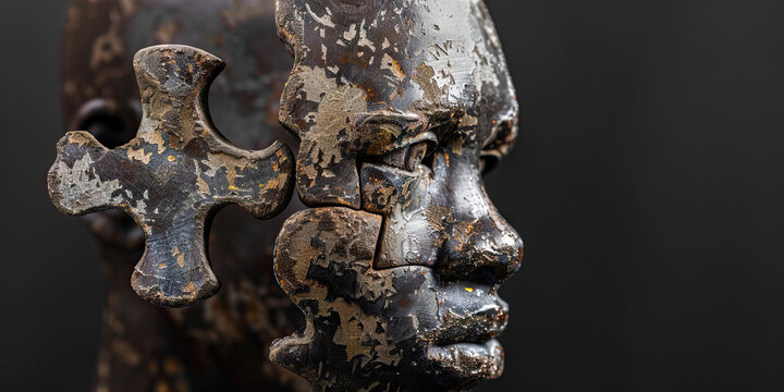 Puzzle piece fitting into a face representing autism 