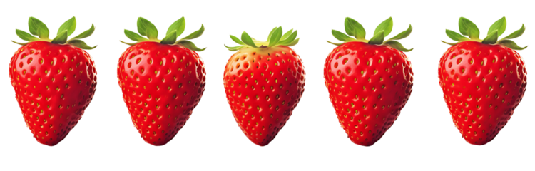 Set of red strawberries , isolated on a transparent background. PNG, cutout, or clipping path 