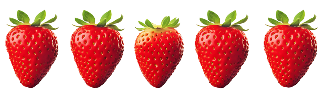 Set of red strawberries , isolated on a transparent background. PNG, cutout, or clipping path 