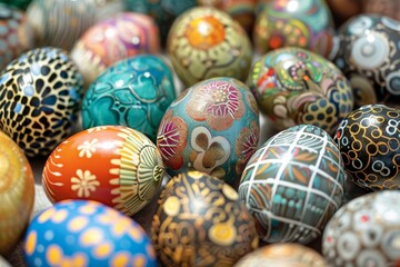 Fototapeta na wymiar A Global Celebration of Spring: An Array of Easter Eggs Decorated in Various Cultural Styles from Around the World