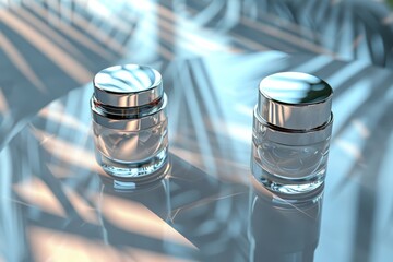 Facial repairing rehabilitate skin care cream. Skincare treatment products: wellness space lotion, skincare ingredient gel, oil, pipette with corporate massage serum and cream jar pot