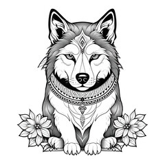 Naklejka premium Portrait of husky in grayscale, tattoo, pattern for coloring book. Art Nouveau style, isolated on a white background.