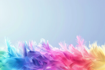Composition of colored feathers, rainbow of feathers