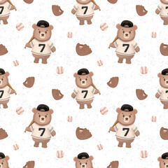 baseball Seamless pattern Sport game boy bear baseball player textile design baseball glove pattern  digital paper softball baseball bat print cute pattern with bears