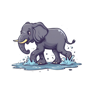 Elephant Splashing in a Mud Puddle - Safari. Vector Icon Illustration. Animal Nature Icon Concept Isolated Premium Vector. 