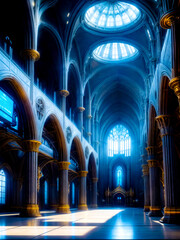 Very large cathedral with lot of windows in it's ceiling. - obrazy, fototapety, plakaty