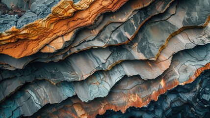 Rugged textured landscape showcasing colorful stratified rock layers - obrazy, fototapety, plakaty